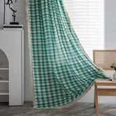 Cortina Personalizada Mina Verde Xadrez Gingham Filtragem de Luz com Franjas